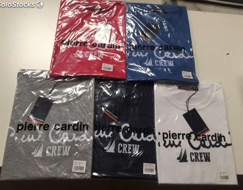 Destocking Pierre Cardin T-shirts voor heren - 36 bijpassende verpakkingen in grootte, 5 kleuren, donkerblauw, blauw, wit, zwart en rood
