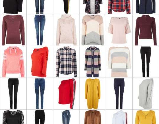 Jaunākā modes sieviešu apģērbu partija: T-krekli, bikses, sporta krekli, džemperi