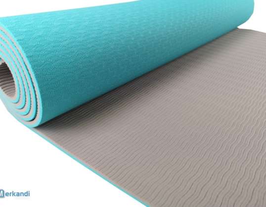 TPE joogamatt Pilates Fitness Sport 183 x 61 x 0,6 cm Türkiissinine/helehall