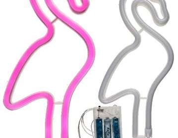 Lampe néon couleur rose Flamingo, env. 29 x 15 cm, dans un coffret cadeau