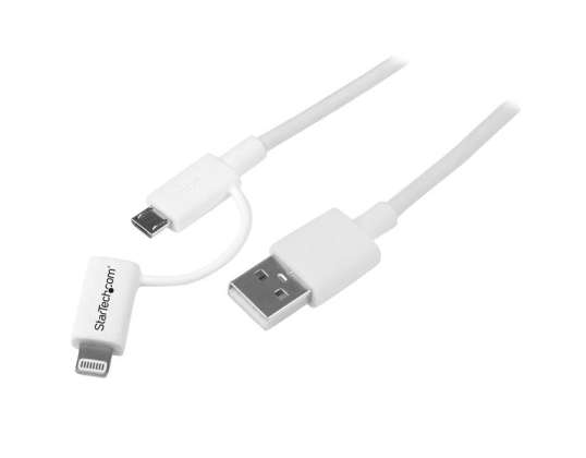 STARTECH Apple Lightning or Micro USB to USB Cable White 1m LTUB1MWH