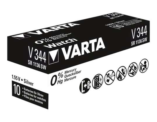 Varta Batteri Sølvoxid Knop. 344, 1.55V Detail (10-Pack) 00344 101 111