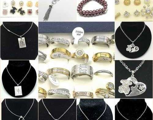 Assorted lot of 500 units of hypoallergenic steel and rhodium jewelry
