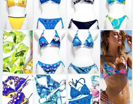 Diverse uppsättning bikinis för sommaren - inkluderar genomskinlig och vattentät väska/necessär