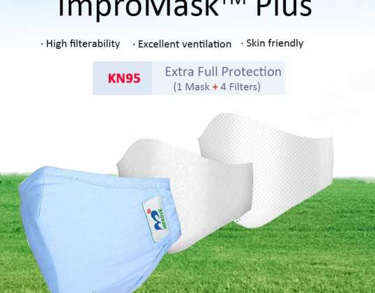N95 ImproMask Plus 1 yüz maskesi + 4 filtre Boyut S / M / L