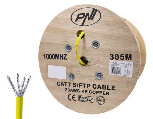 Câble CAT7 PNI SF07 S/FTP, 10 Gbit/s, 1000 MHz, pour Internet et systèmes