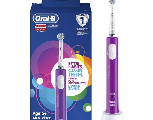 ORAL-B JUNIOR PURPLE elektrický zubní kartáček - 6+ funkcí, 2 minutový časovač, měkké štětiny pro dětské zuby a dásně, odstraňuje více bakterií než ruční zubní kartáček