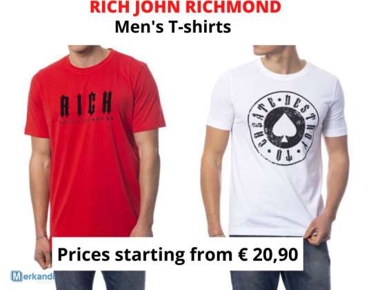 MEN&#39;S STOCK T-SHIRT RICH JOHN RICHMOND, 100% Cotton, Various Models, Sizes & Colours - T-Shirts
