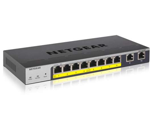 Commutateur Netgear 8x1000 PoE + 2xSFP lüfterlos Metall - GS110TPP-100EUS