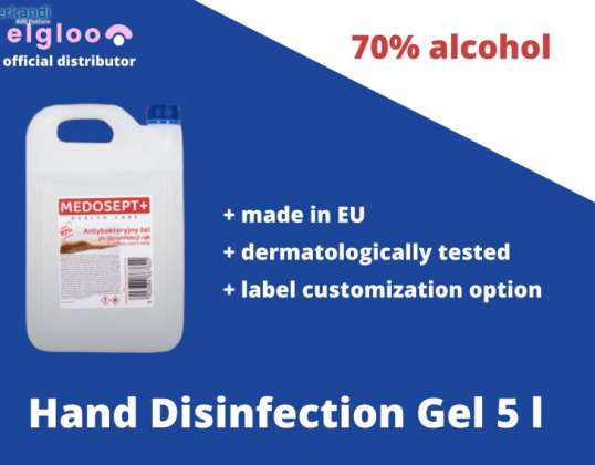 Desinfeksjonsmiddelgel, 70% alkohol 5 liter (offisiell distributør)