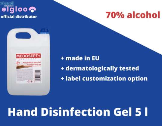 Gel désinfectant pour les mains, 70% alcool 5L (distributeur officiel)