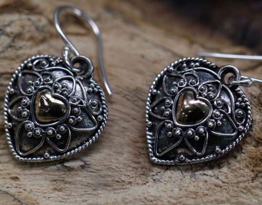 Pendientes de plata y oro - corazones mandala