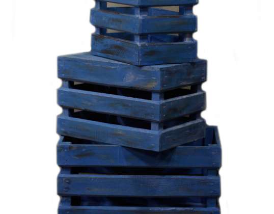 Set od 3 drvene kutije - oprane plave