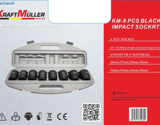KRAFTMULLER, Set of 8 square impact sockets with 3/4 &#34;socket 54-58MM