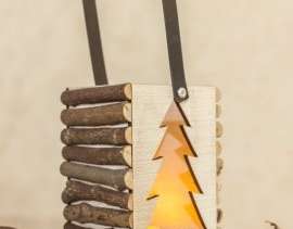 LED wooden lantern &quot;fir&quot;, wood decoration, Christmas, winter