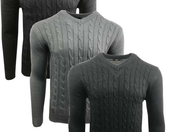 Mens Jumper Cable Knit V-Neck Pullover Warm Casual Long Sleeve Sweater Tröjor