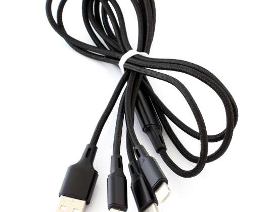 KK21I 3in1 MICRO USB/ USB-C KAAPELI MUSTA