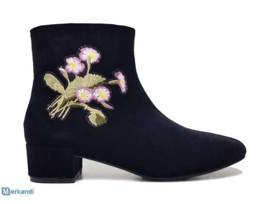 &#39;Hot kiss&#39; ankle boots - black velvet shoes with embroidery