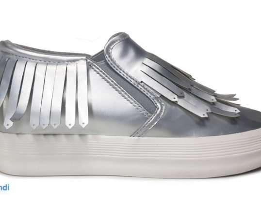 Silberlack Damenschuhe mit Fransen