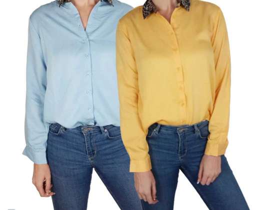 Blouses femme Kilky bleu et jaune à col léopard
