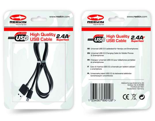 „Reekin 2.4A SUPERFAST“ įkrovimo laidas USB „Micro-USB“ - 1,0 metras (baltas nailonas)