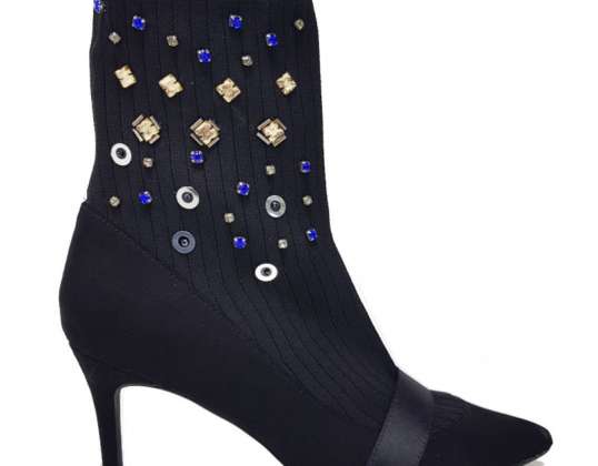 Botines La Strada de punto negro - zapatos con piedras de cristal