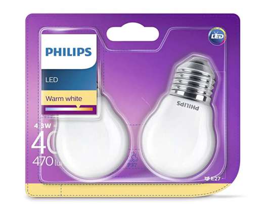 Philips LED Varm Hvid E27 4,3W = 40W 470 Lumen (2 stk.)