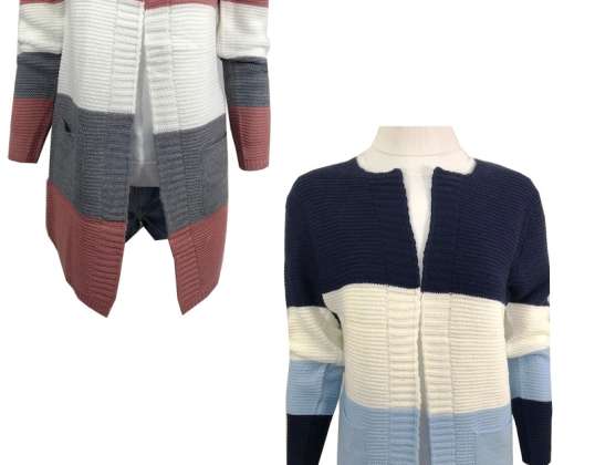 Femmes à manches longues Boyfriend Stripe Cardigan Dames Casual Tops Open Winter Plus Petit à XXL