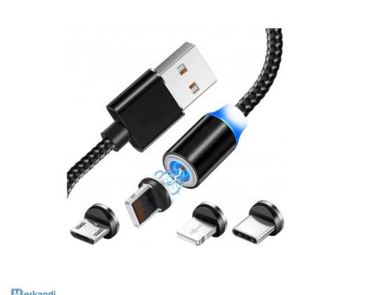Magnetický kabel 3w1 Micro USB Type-C Linghtning Iphone Huawei Samsung