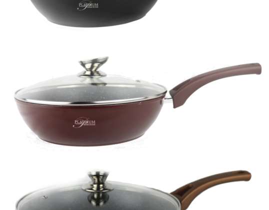Sartén aluminio fundido tapa cristal inducción mármol 24 y 28cm sartén