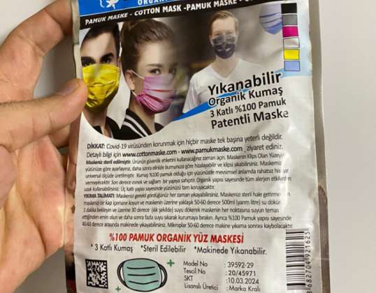 Videi draudzīga sterila maska, kas izgatavota no 2 kārtu organiskās kokvilnas CE-ISO pieejams Beļģijā