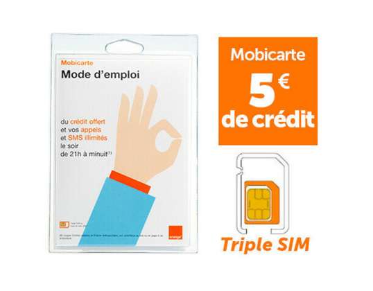 Pomarańczowa karta Sim Mobicarte 5 euro kredytu