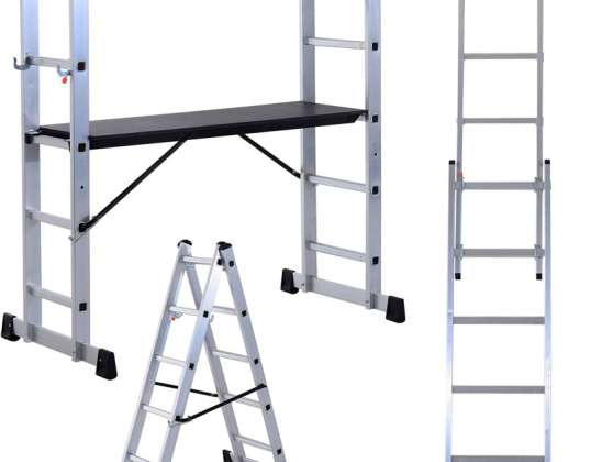 KRAFTMULLER Multifunctional Aluminum Scaffolding Ladder with Wooden Platform, 150kg Capacity