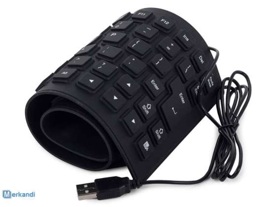 Silikoninė guminė juoda klaviatūra, USB Silent - juoda, silikoninė guminė silencinė klaviatūra, nešiojamiesiems kompiuteriams ir planšetiniams kompiuteriams