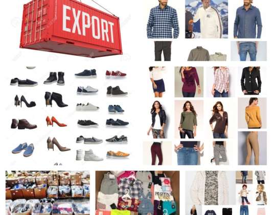 Apģērbu un apavu vairumtirdzniecība eksportam - 20 pēdu konteinera atsauce 1106001 - modes produktu maisījums