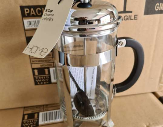 8 Cupe Cafetiere Chrome Pyrex 1000ml