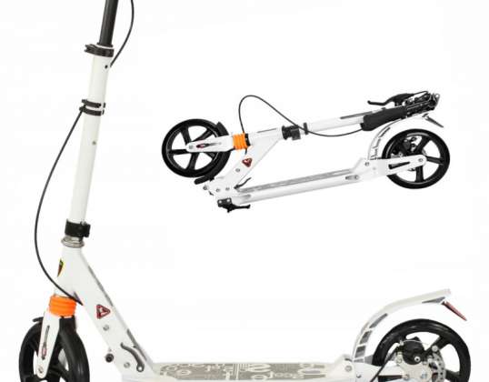 Urban Scooter Großhandel - Weiß - 2 Stoßdämpfer, zusätzliche Handbremse, 14 cm x 33 cm Deck mit rauem Grip für Traktion, klappbares Lenkrad