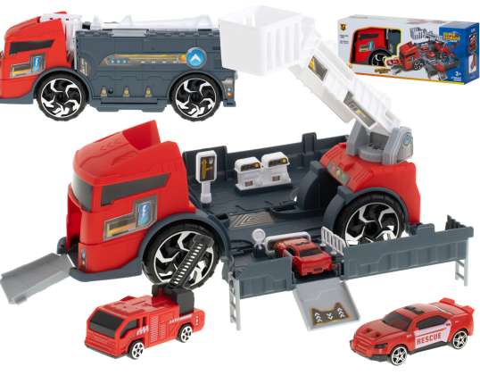 TIR sleepwagen autotransporter oplegger 2in1 parkeren sleepwagens brandweer 2 auto's rood