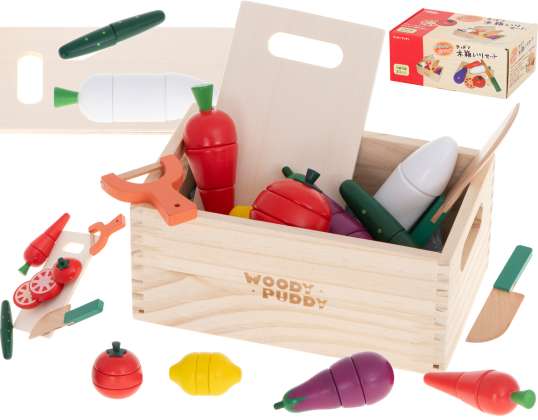 Wooden vegetables for cutting with magnet in a box accessories