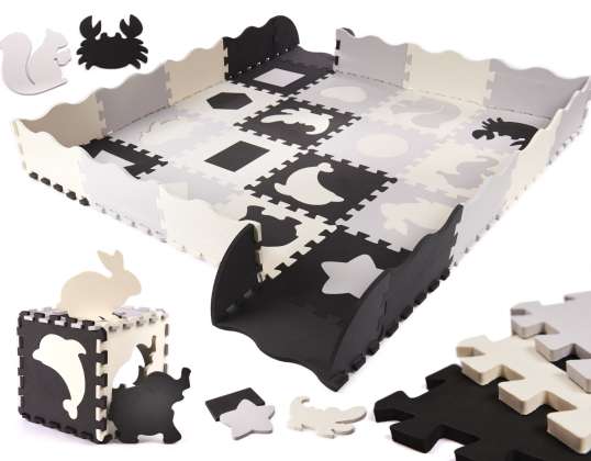 Educational mat foam puzzle playpen gray 143 x 143 x 1 cm 36 elements