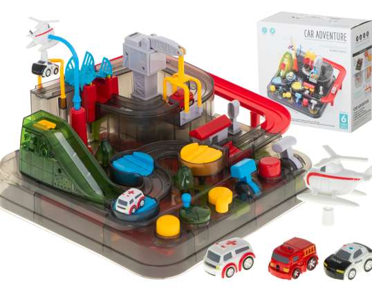 Obstacle Course Interactive Car Racing Parking LED Lights Sounds 3 Vehicles Ambulance Fire Truck Police Car Helicopter