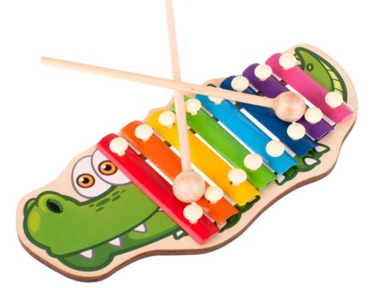 Colorful wooden cymbals for children crocodile