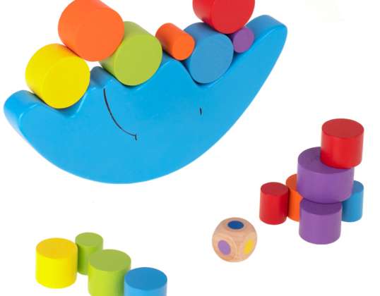 Montessori atari oyunu, tahta blokları ve ayı dengeleyen bir bulmaca