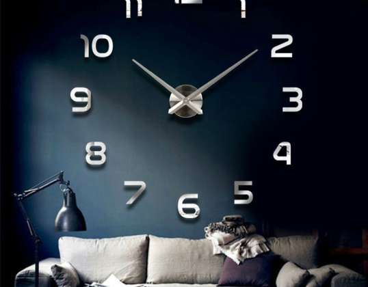 Velké samolepící nástěnné hodiny, 80-120 cm, stříbrné, 12 číslic