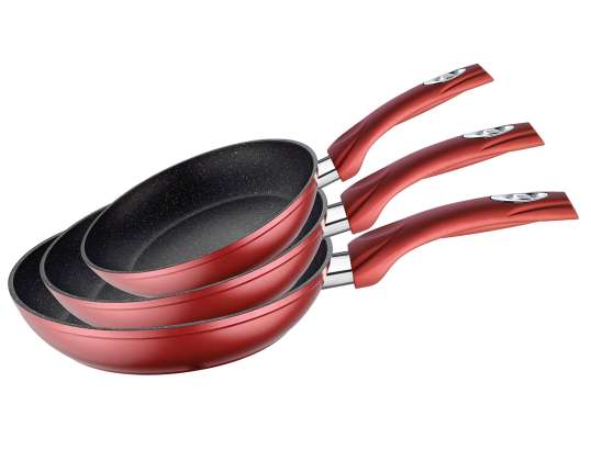 Herzberg HG FP3: 3 Pieces Forged Aluminum Frypan Set 20/24/28 Burgundy