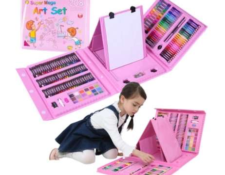 Art set for painting in a suitcase, 208 pieces, pink