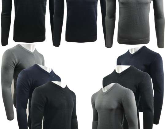 V-hals og vanlige gensere med rund hals for menn i bulk | 100% akryl | S-X til XXL størrelser