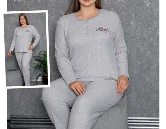 Completo pigiama donna maniche lunghe interlock taglie grandi