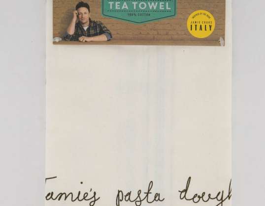 White Jamie Oliver Italian-style tea towels with printed recipe