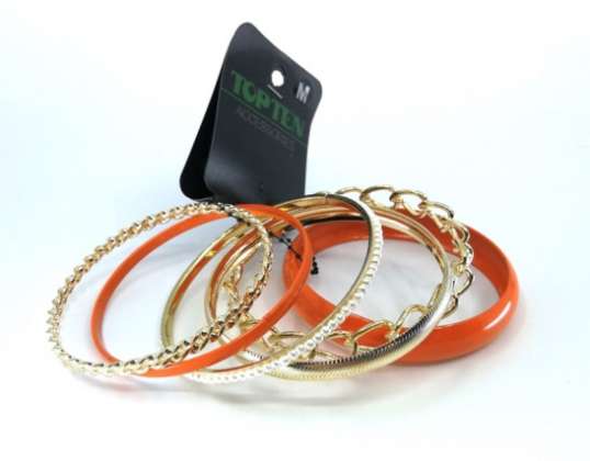 Set armbanden (6 stuks), goud/oranje/parelmoer, 339 sets, gloednieuw, met label